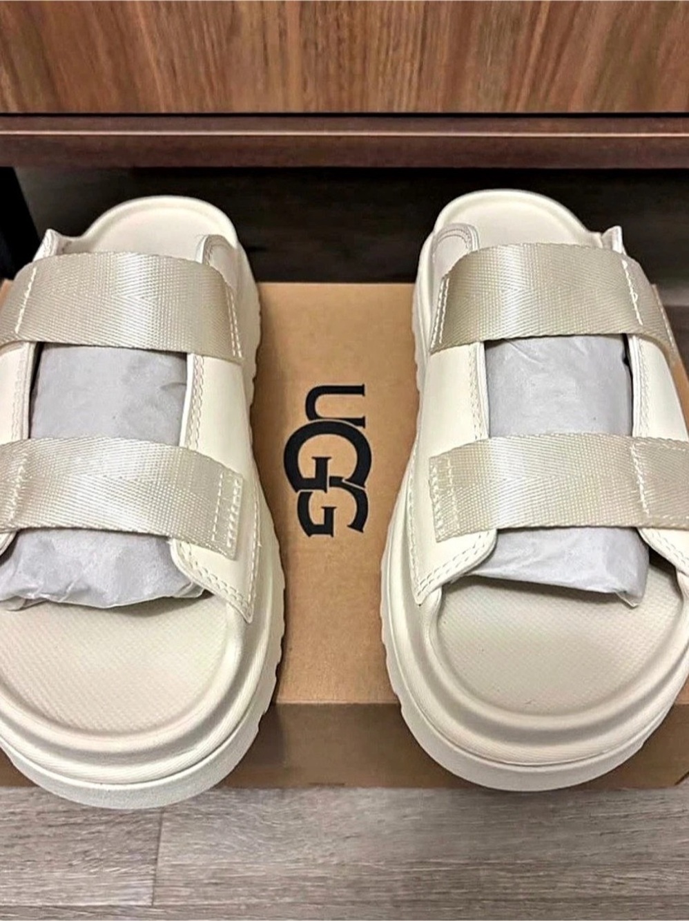 UGG Goldencoast Strap Slide Women's Cream Platform Sandals